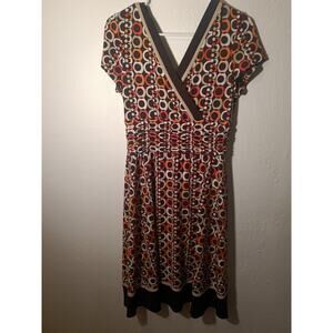 Studio I Petite Size 10P Geometric Print Dress V-Neck Short Sleeve Retro